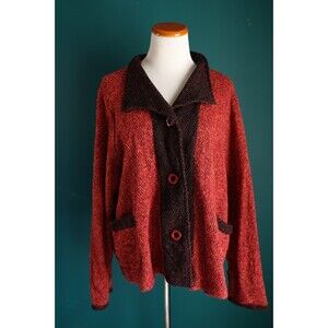 Maralyce Ferree Maine Jacket Womens Oversized Red Knit Sweater Shacket Button Up
